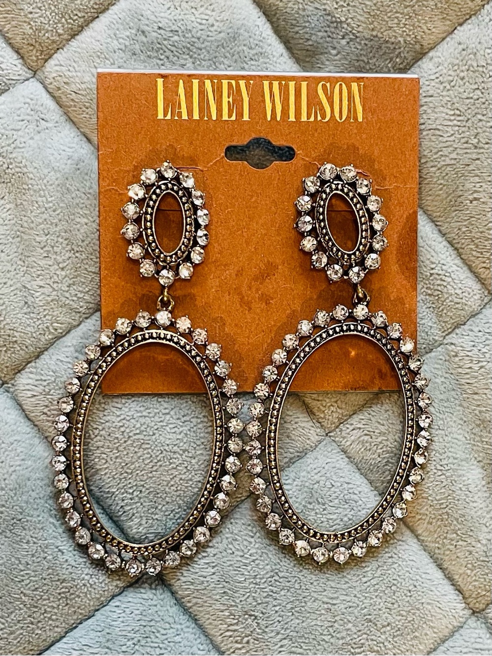 Lainey Wilson Gold-Tone Crystal Oval Drop Earrings